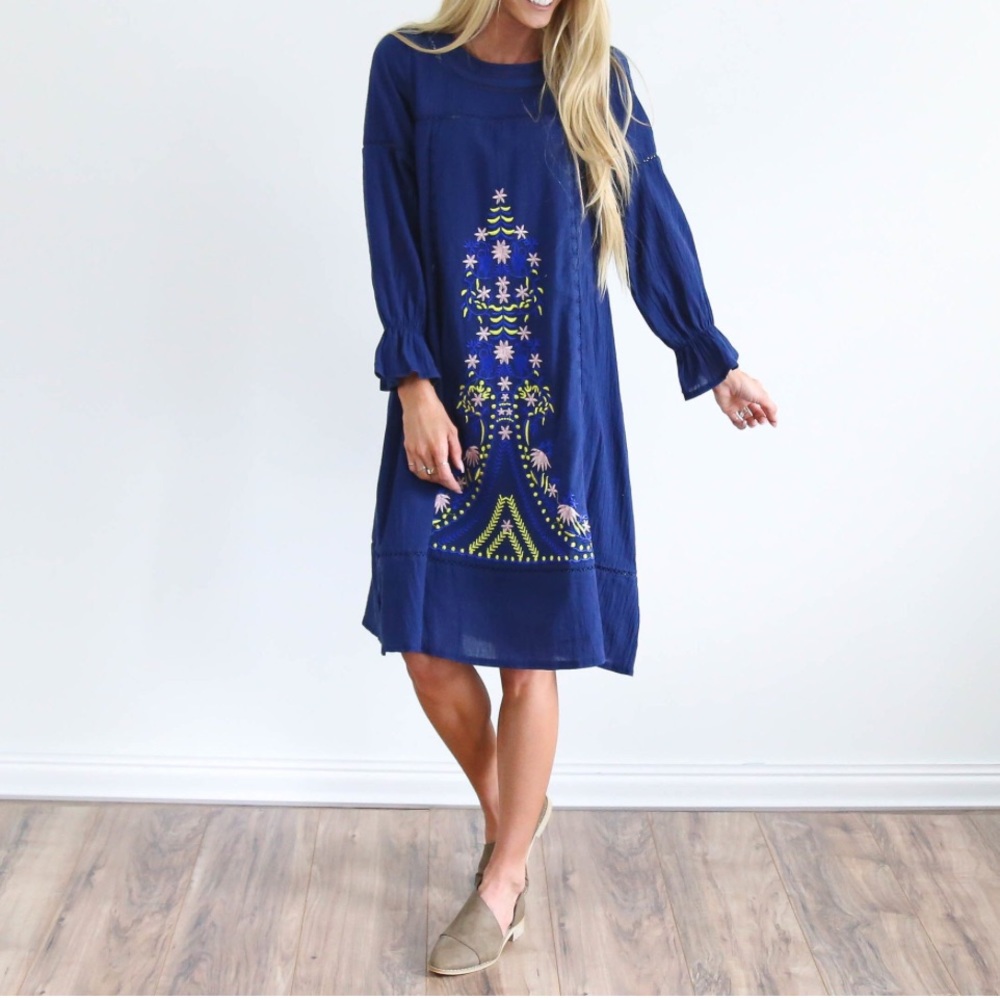 1 XS & 1 XL left-Navy Embroidered Dress